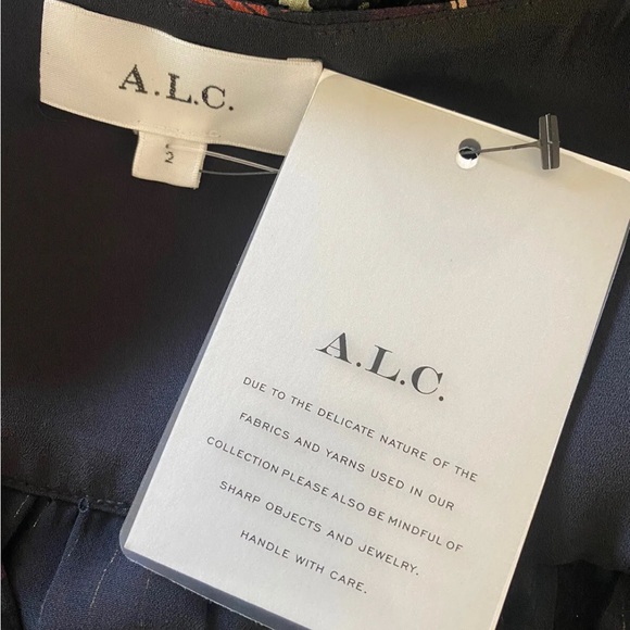 A.L.C. Silk Printed Esme Dress Long Sleeves Brown Multi 2 6 NWT - Picture 8 of 9